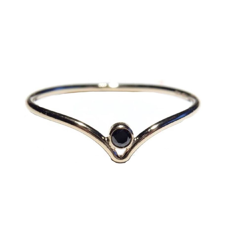 Ring V zwarte zirkonia gold filled | Gnoes