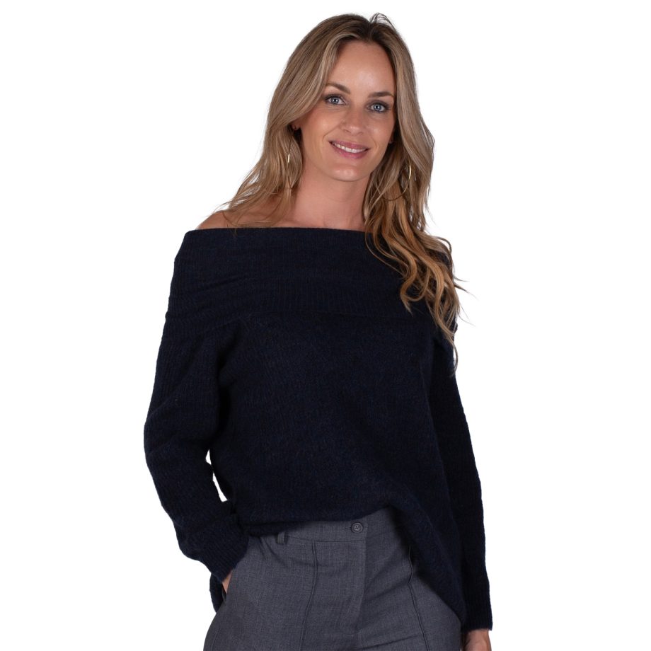 Drammen Offshoulder Trui Navy | The Clothed