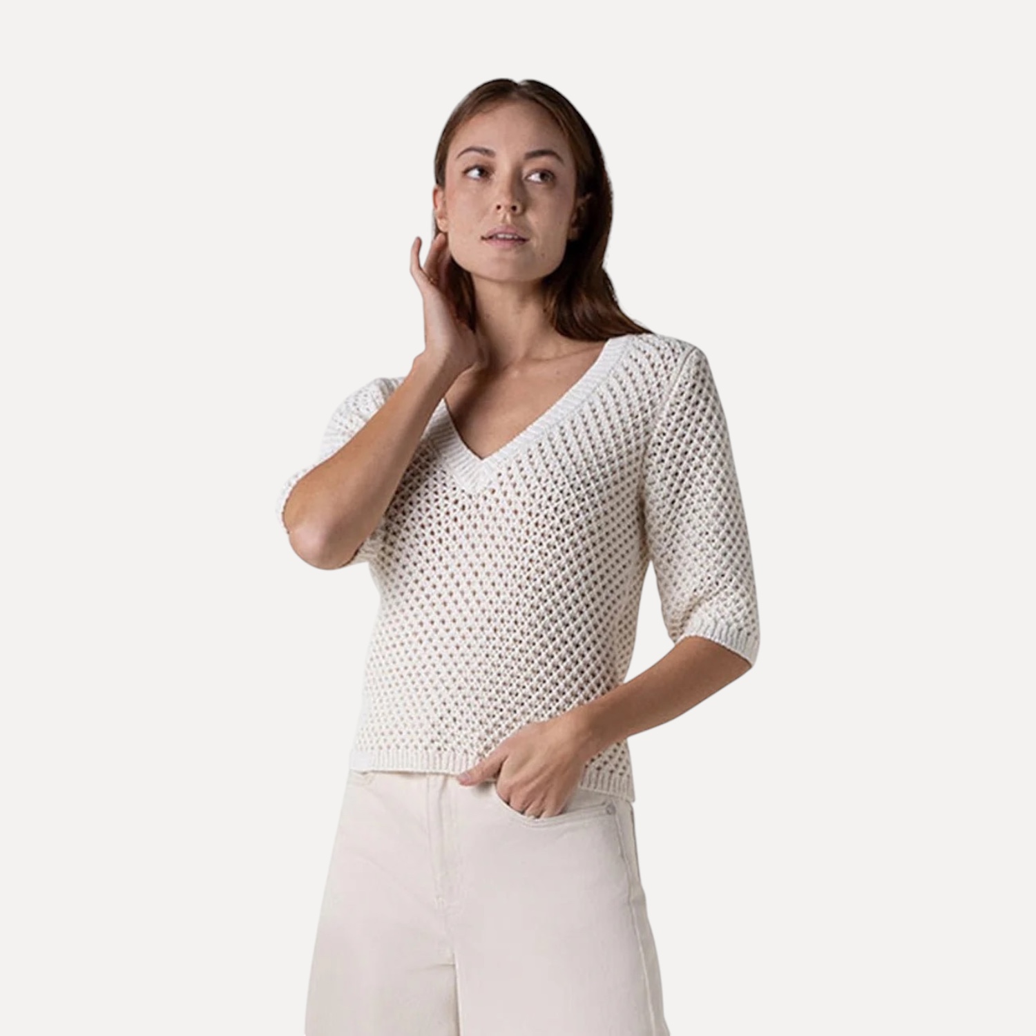 Aster V-Neck Knitted Pull Off-White | Another Label