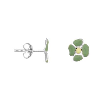 Medium Folded Clover Stud Earring Green Enamel Silver | Betty Bogaers