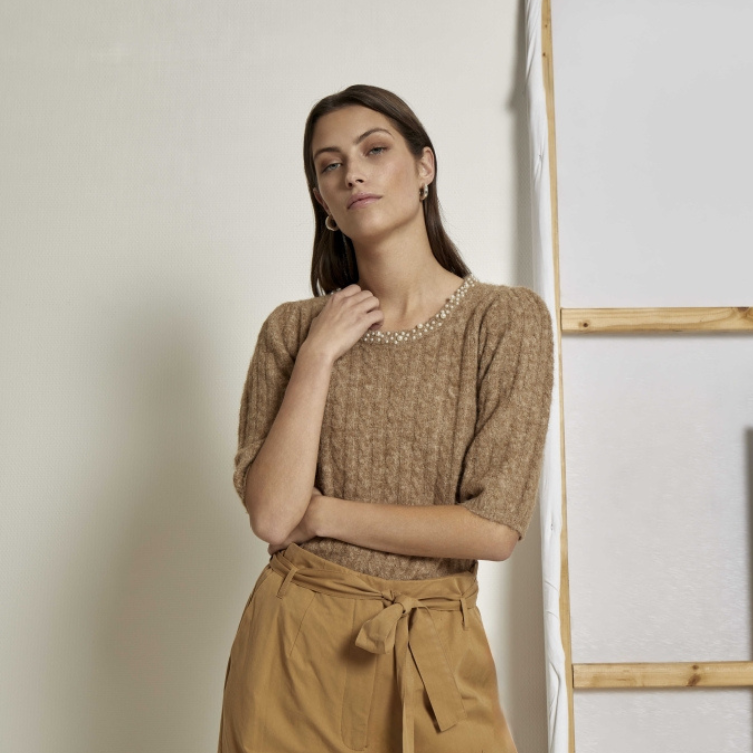 Kira Knit Blouse Kelp Sand Melange | Peppercorn