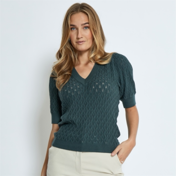 Rosalia Puff Sleeve Knit Pullover Jungle Green | Peppercorn