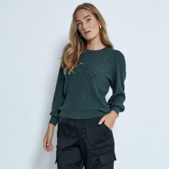 Rosalia Puff Sleeve Knit Pullover Jungle Green | Peppercorn